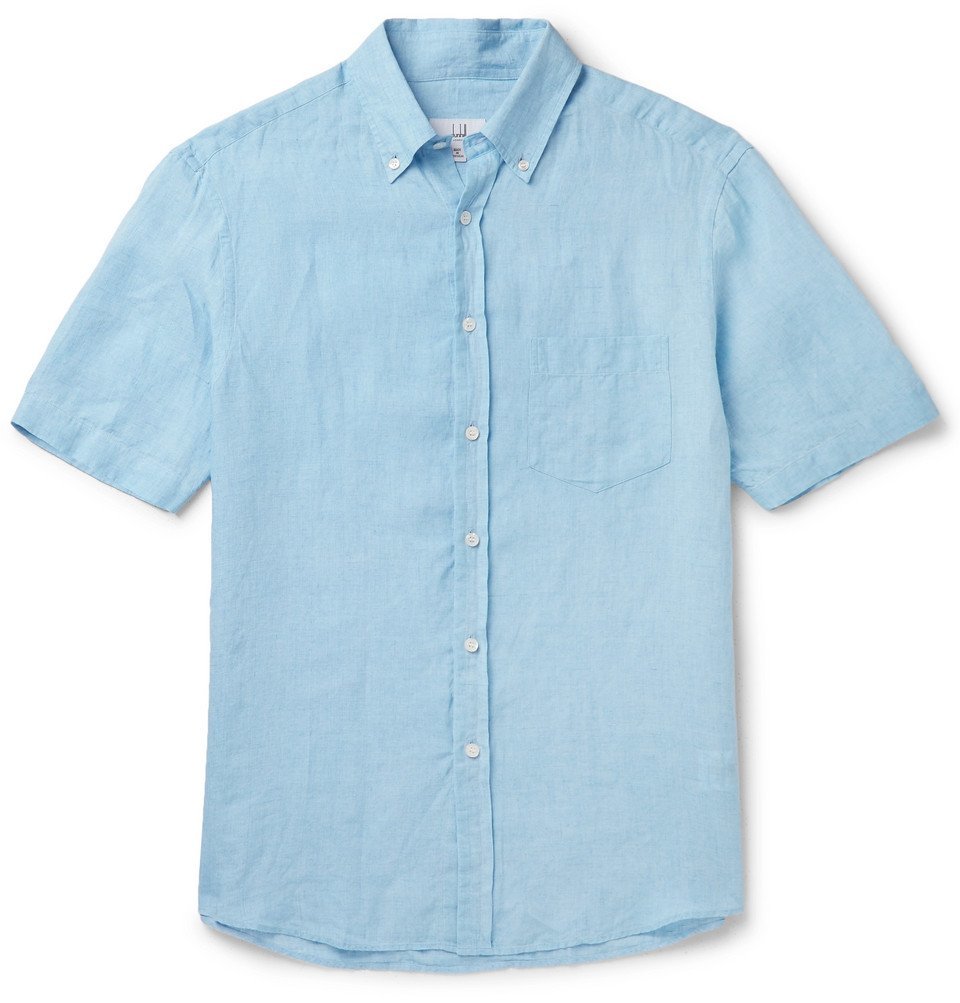 Dunhill ButtonDown Collar Linen Shirt Light blue Dunhill