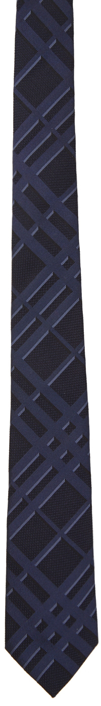 Burberry Navy Silk Check Tie