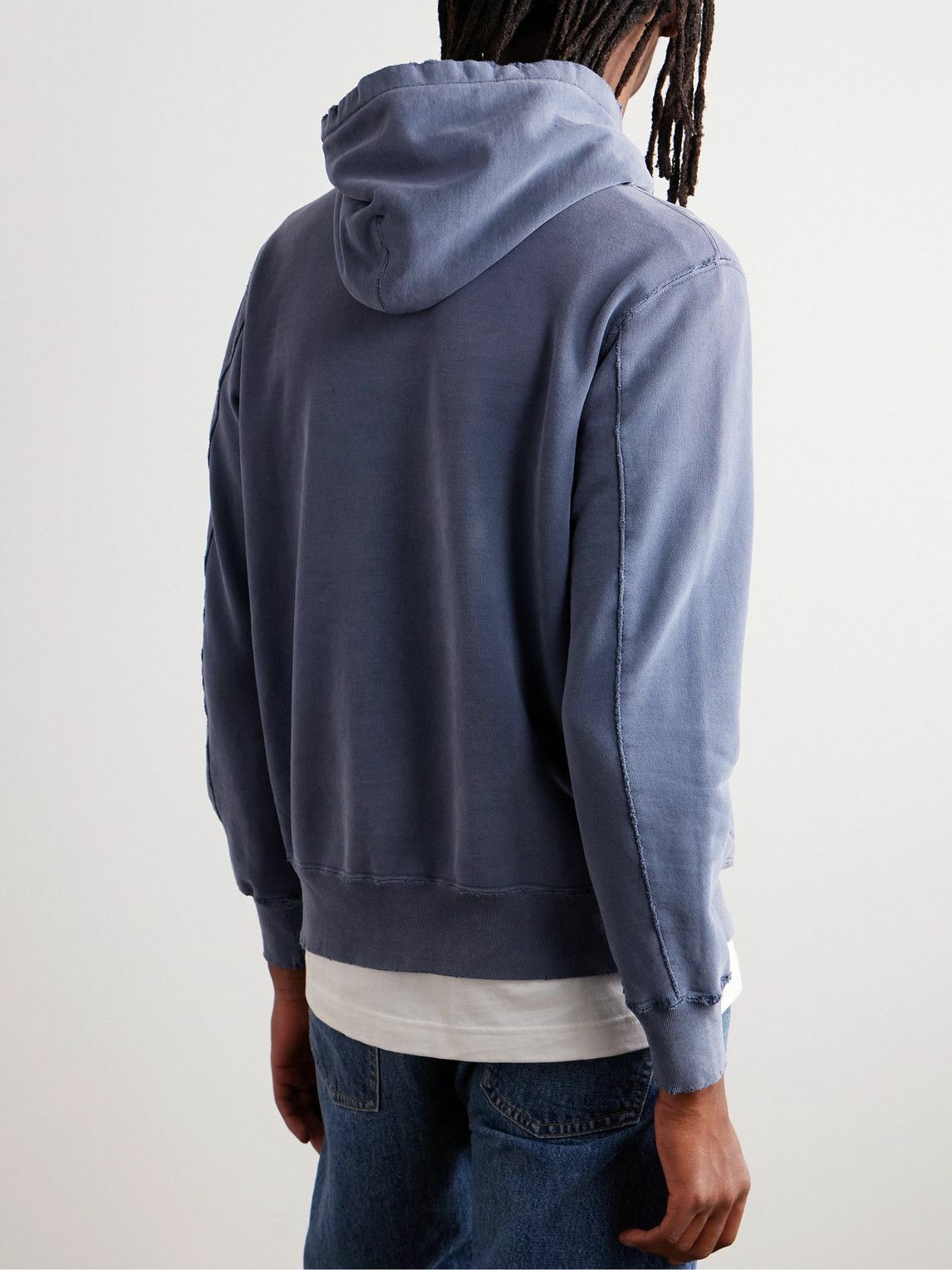 Remi Relief - Distressed Cotton-Jersey Hoodie - Blue Remi Relief