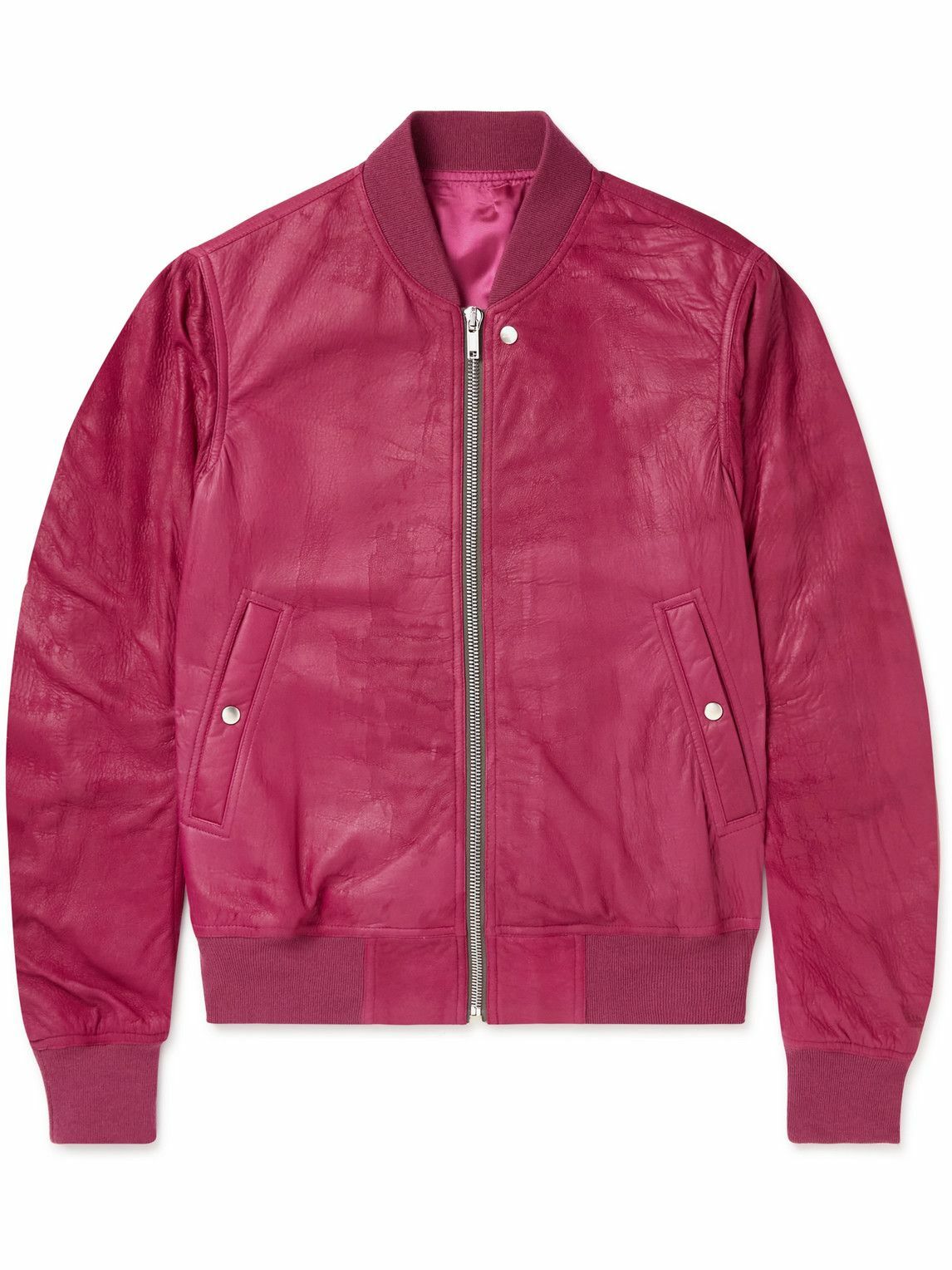 Photo: Rick Owens - Distressed Leather Bomber Jacket - Pink