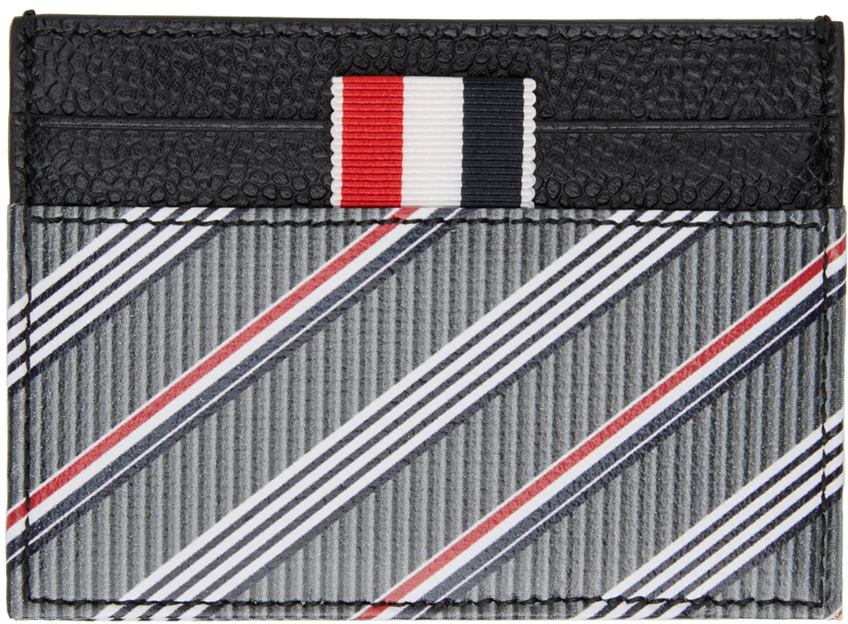 Thom Browne Grey Leather Single Card Holder Thom Browne