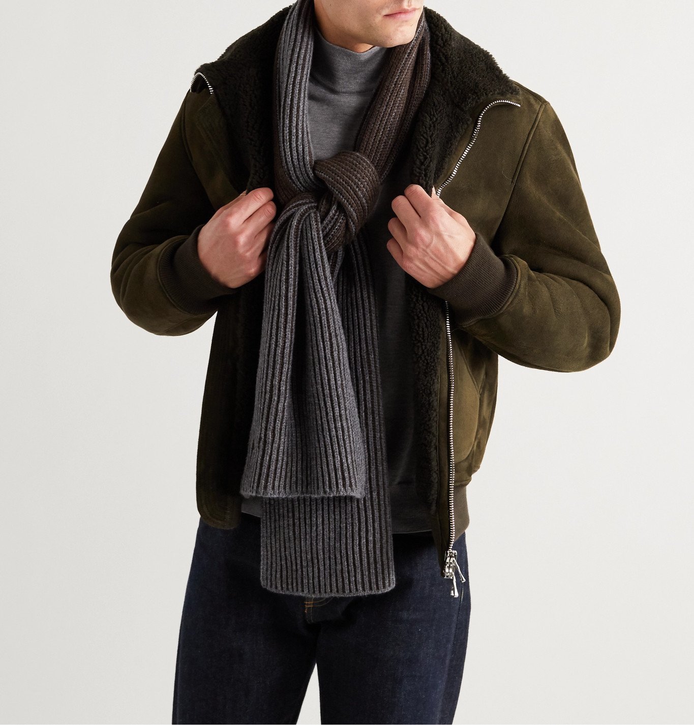 Johnstons of Elgin TwoTone Ribbed Cashmere Scarf Brown Johnstons