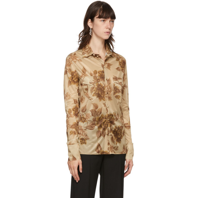 Kwaidan Editions Tan Floral Scarf Print Shirt Kwaidan Editions