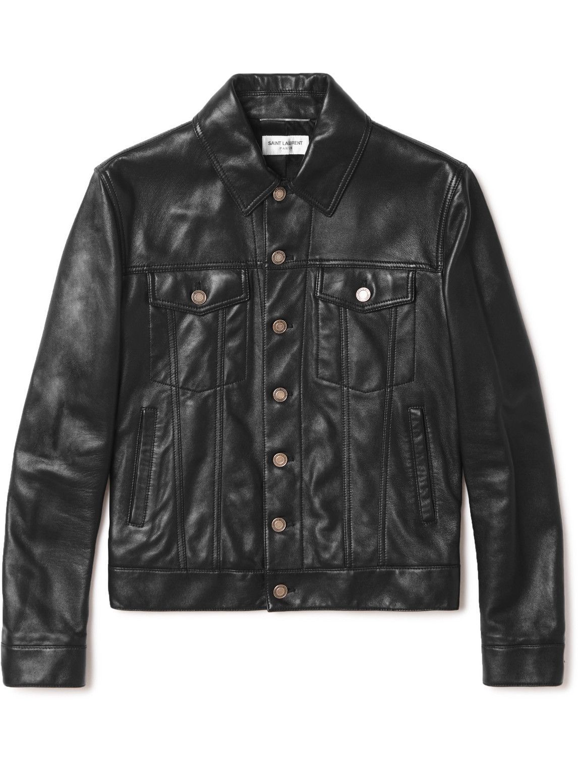 saint laurent leather trucker jacket