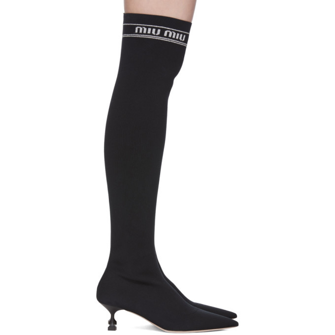 Miu Miu Black Over-The-Knee Sock Boots 