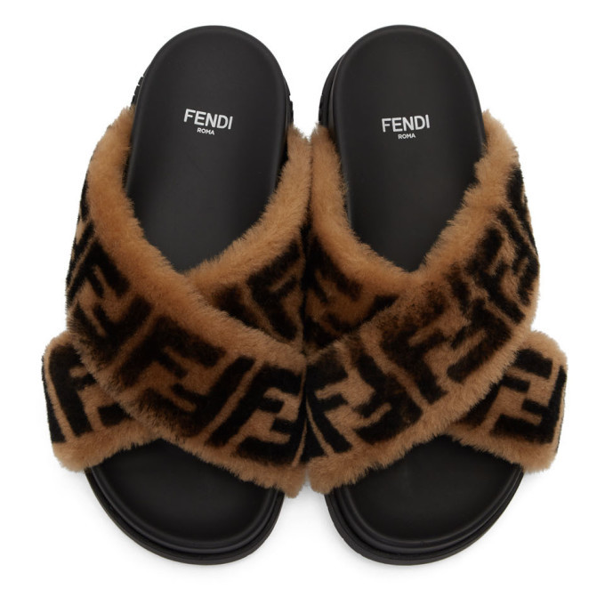 Fendi Black Shearling Forever Fendi Slides Fendi