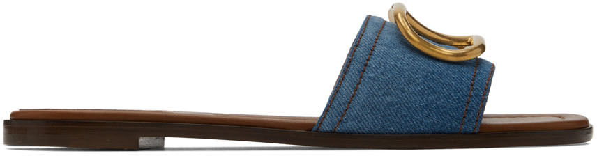 Valentino Garavani Blue VLogo Slide Sandals Valentino Garavani