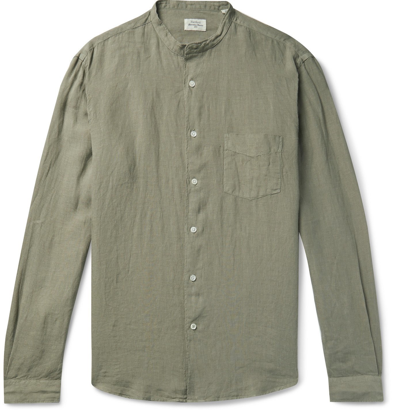 Grandad-Collar Slub Linen Shirt 