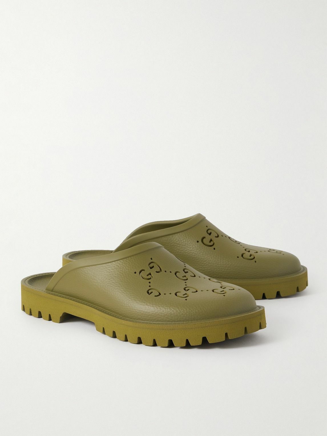 GUCCI LogoPerforated Rubber Clogs Green Gucci