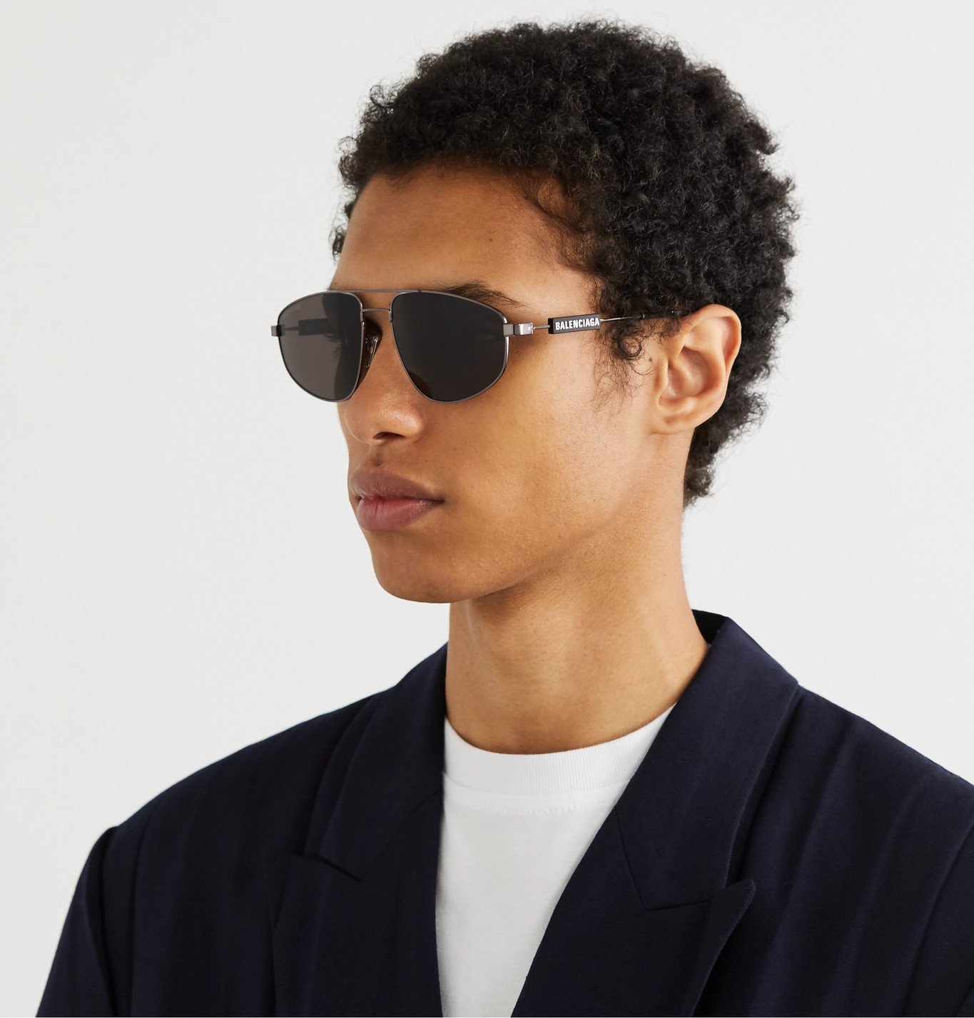 Balenciaga AviatorStyle LogoDetailed GunmetalTone Sunglasses