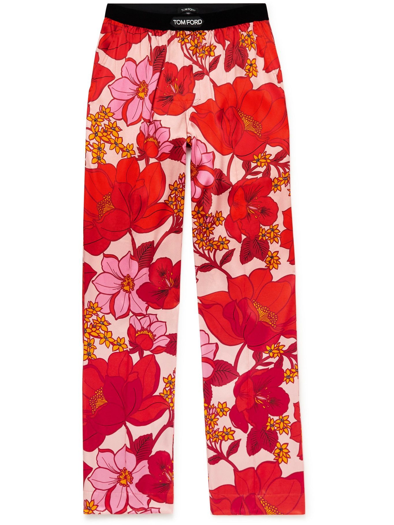 TOM FORD - Velvet-Trimmed Printed Stretch-Silk Satin Pyjama Trousers -  Multi TOM FORD