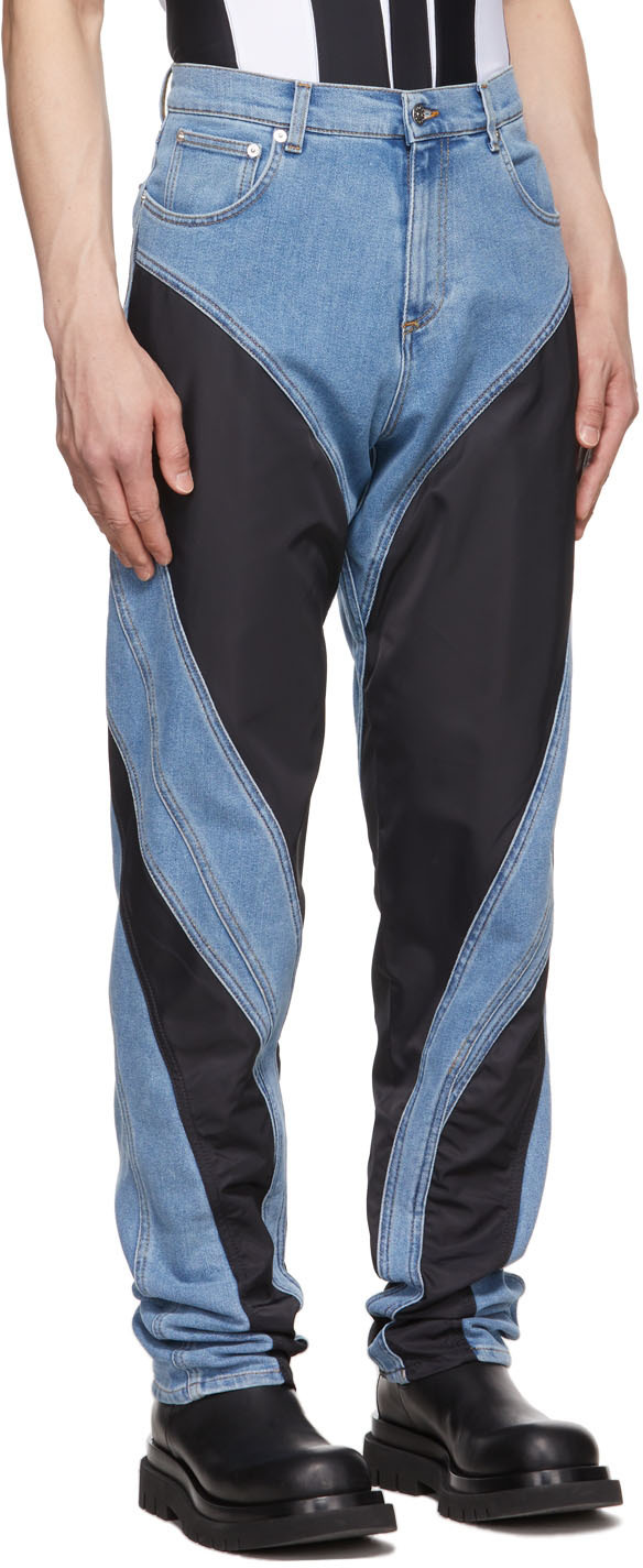 Mugler Blue Paneled Spiral Jeans Mugler