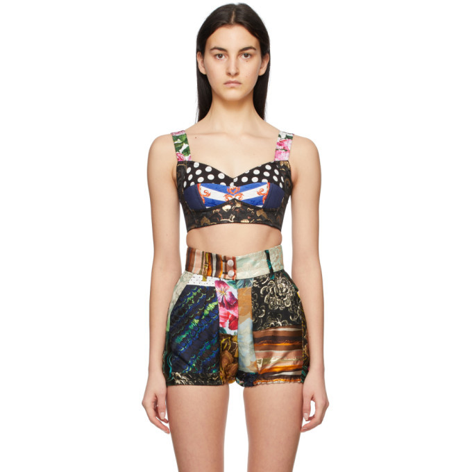 Dolce and Gabbana Multicolor Denim Patchwork Bustier Tank Top Dolce &  Gabbana