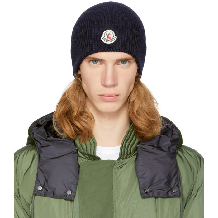 Moncler Navy Ribbed Wool Beanie Moncler