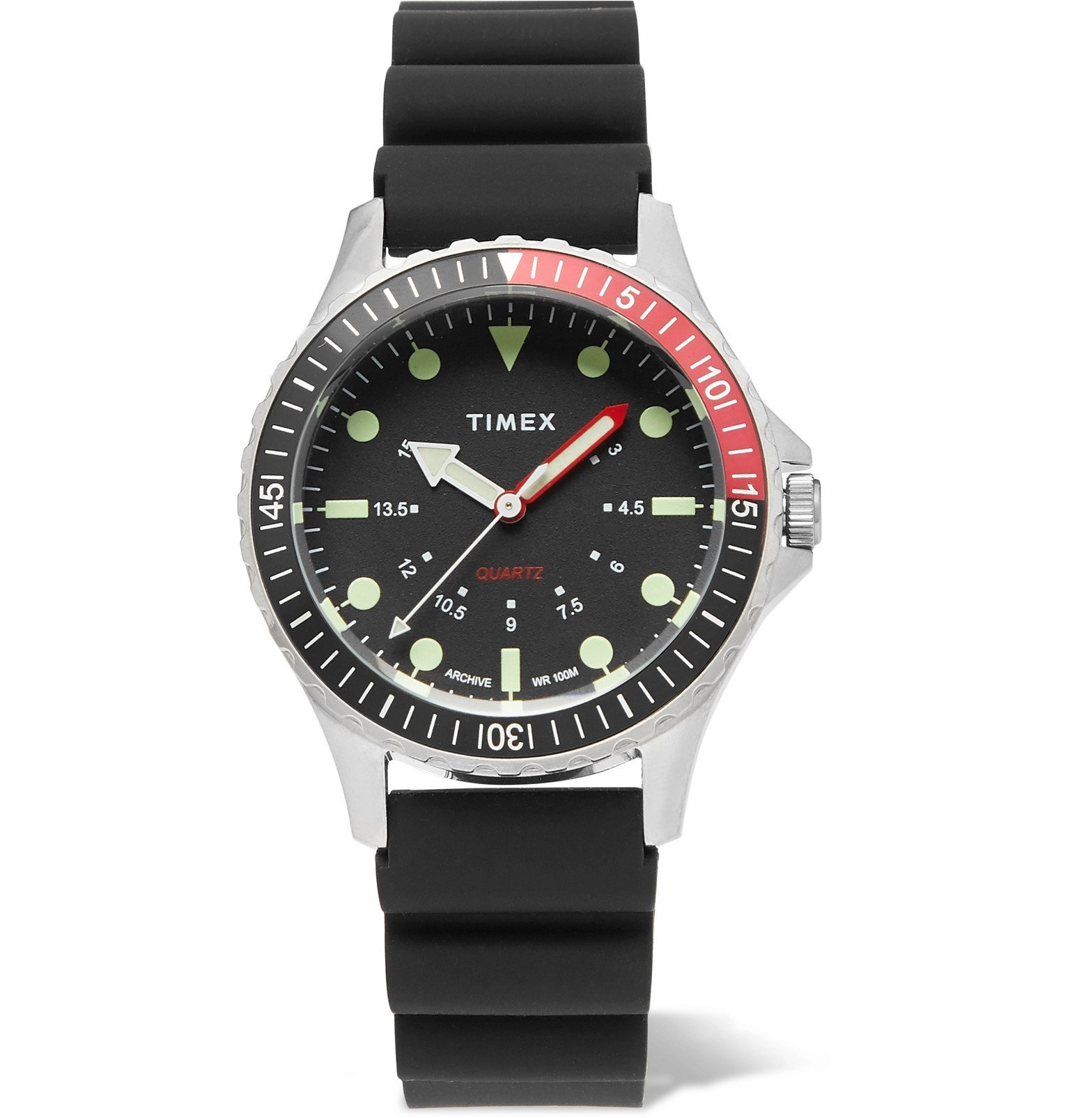 Timex - Navi Depth Stainless Steel and Rubber Watch - Black Timex