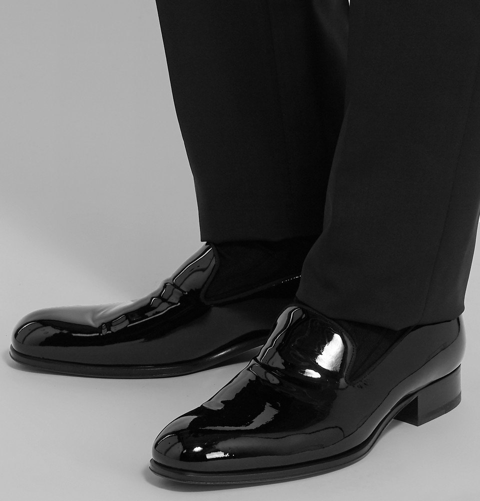 TOM FORD - Edgar Grosgrain-Trimmed Patent-Leather Loafers - Black TOM FORD