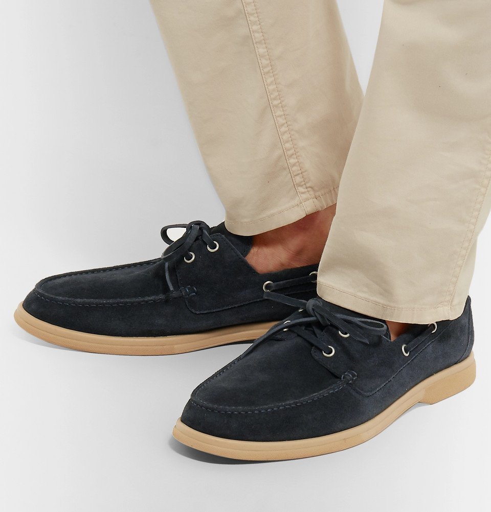 navy suede boat shoes