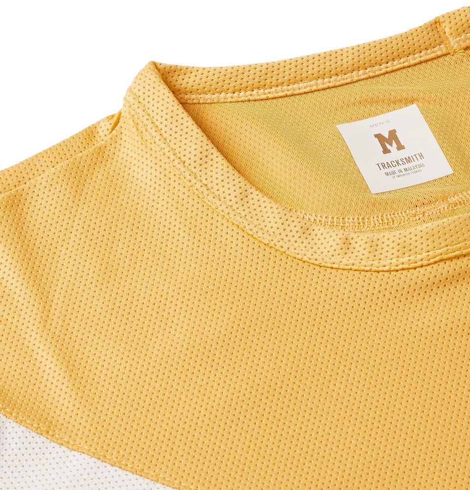 Tracksmith - Van Cortlandt Striped Stretch-Mesh T-Shirt - Yellow Tracksmith