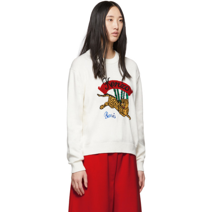 Kenzo White Bamboo Tiger Sweater Kenzo