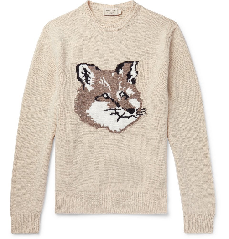 Maison Kitsuné - Logo-Intarsia Wool Sweater - Neutral Maison Kitsune