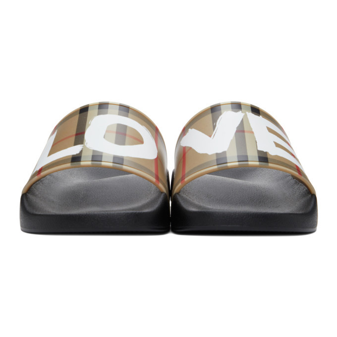 Burberry Beige Vintage Check Love Furley Slides Burberry