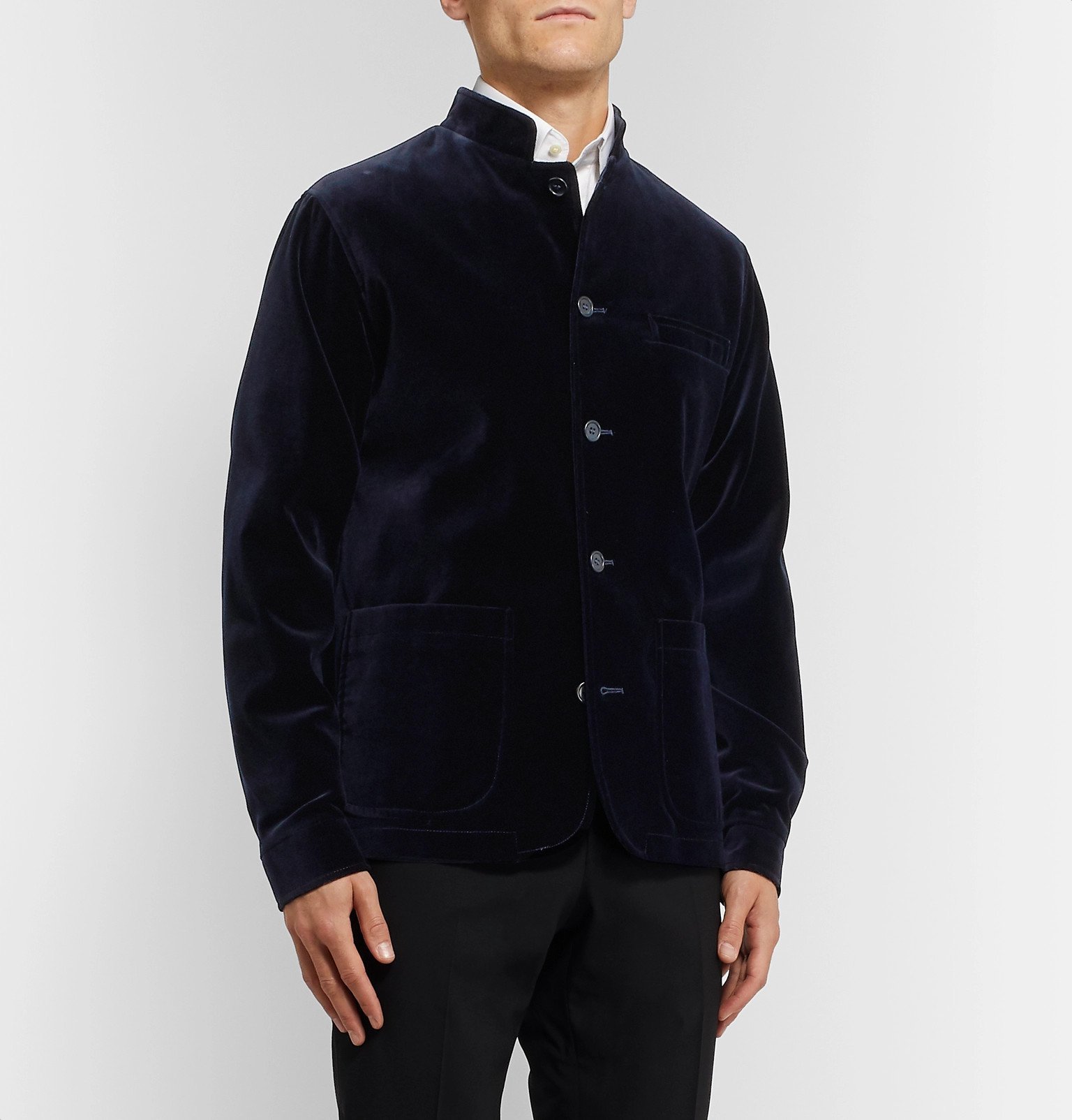 Favourbrook Navy NehruCollar CottonVelvet Jacket Blue Favourbrook