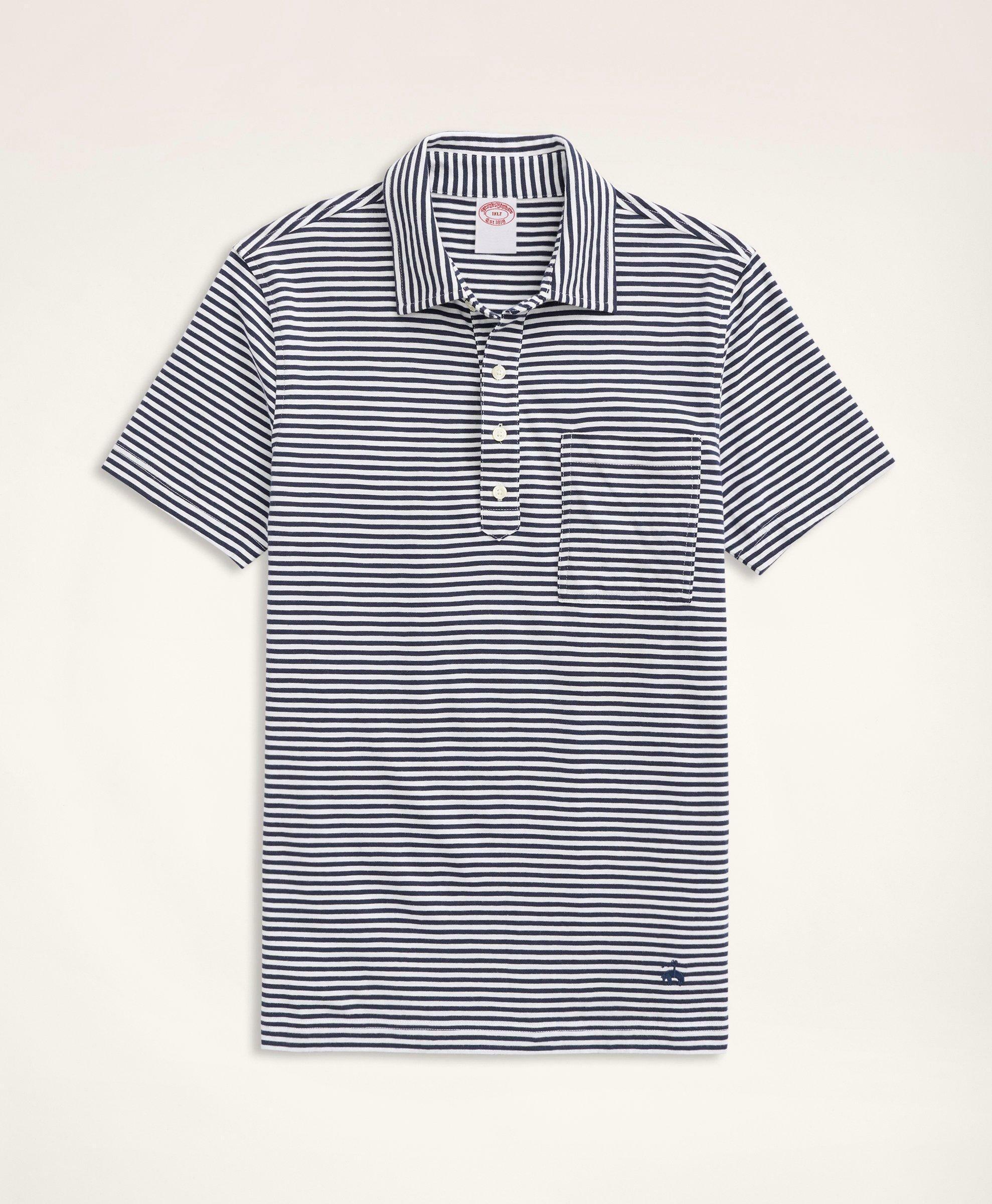 Brooks Brothers Men's Big & Tall Vintage Jersey Feeder Stripe Polo Shirt | Navy/White