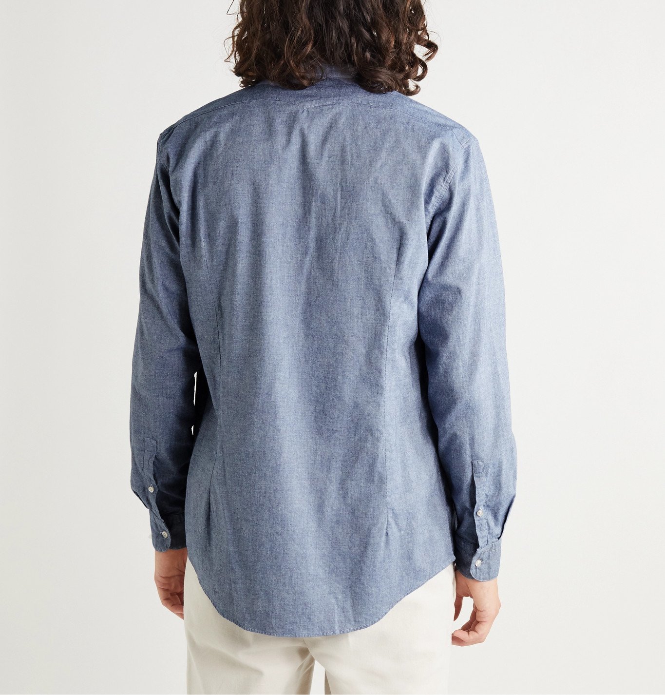 Massimo Alba - Grandad-Collar Embroidered Cotton-Chambray Shirt - Blue ...