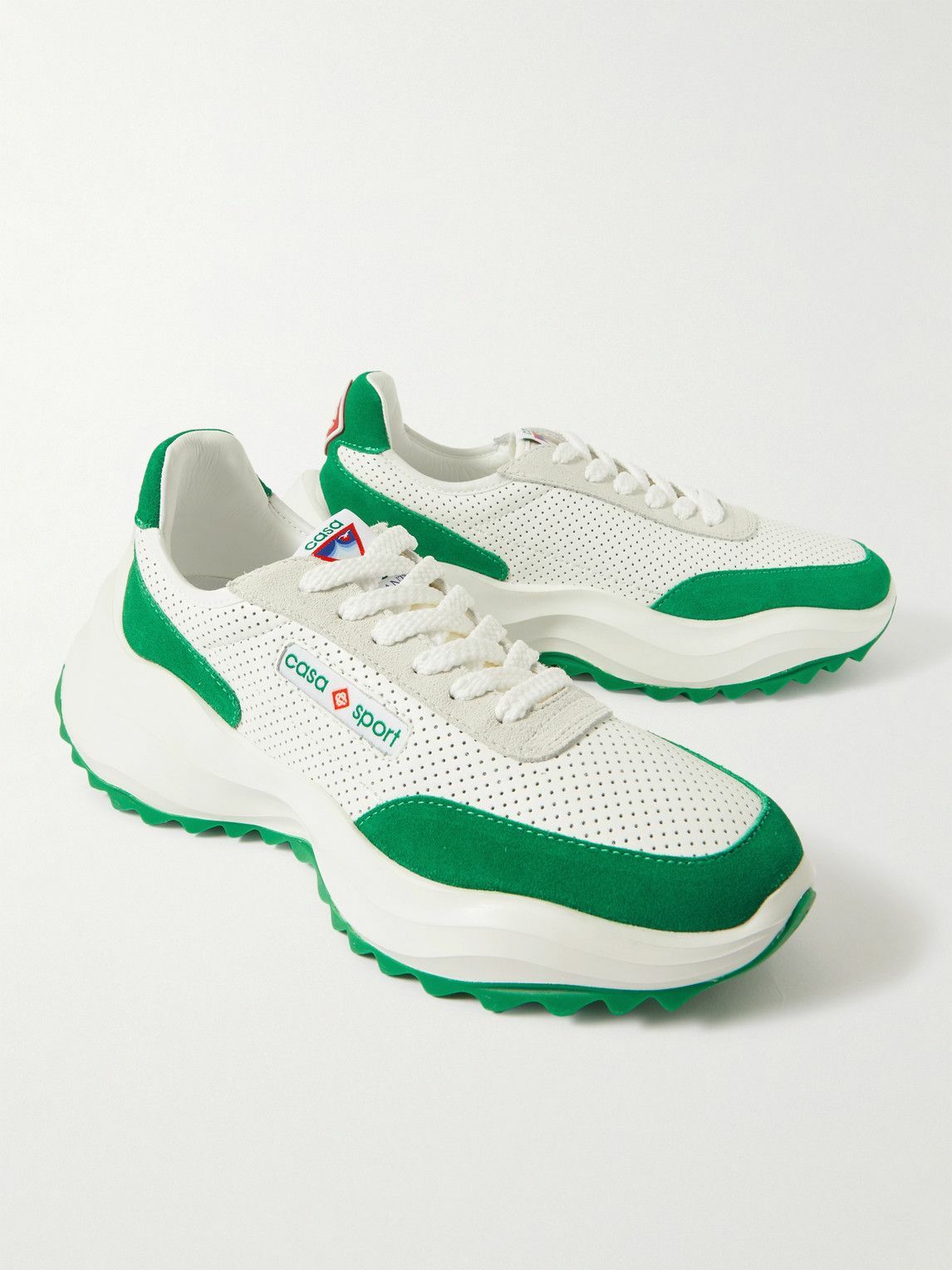 Casablanca - Atlantis Suede-Trimmed Perforated Leather Sneakers - Green ...