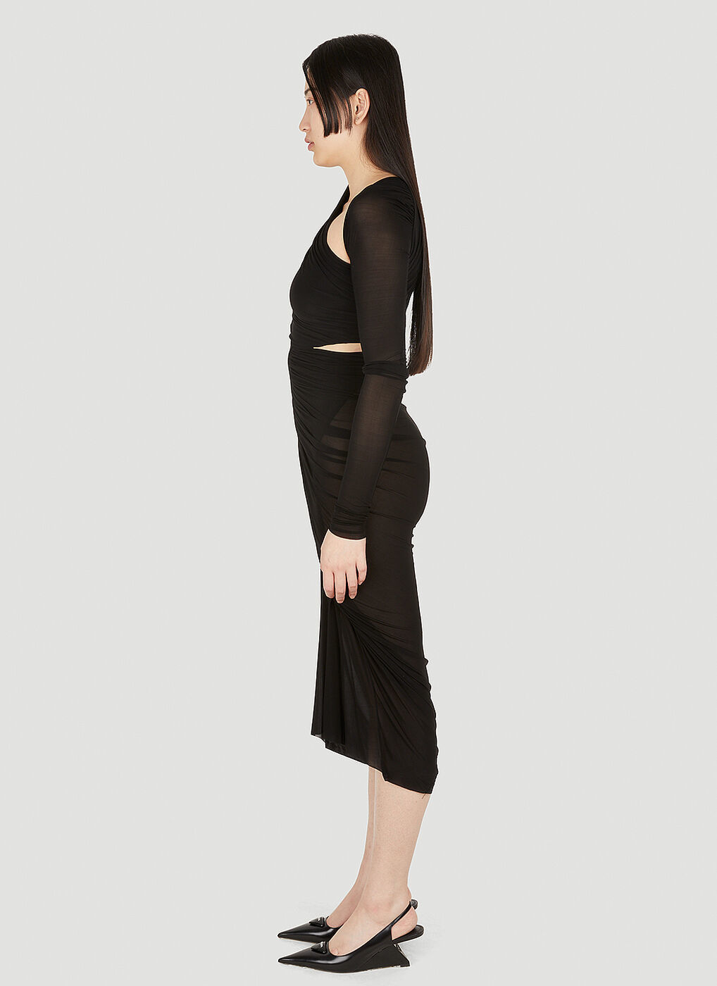 Single Sleeve Ruched Dress in Black