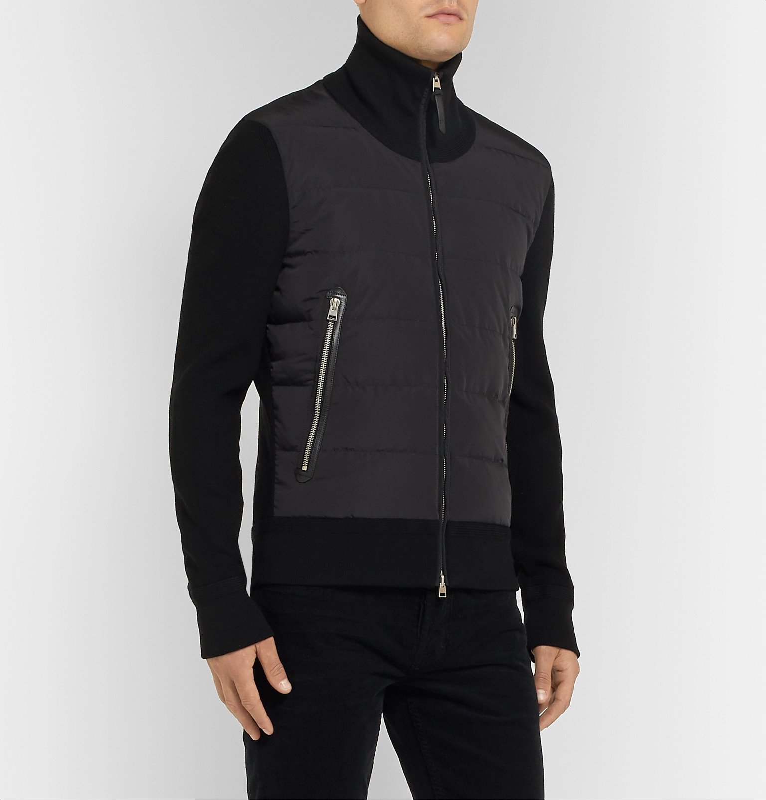 TOM FORD - Slim-Fit Merino Wool and Quilted Shell Down Cardigan - Black TOM  FORD