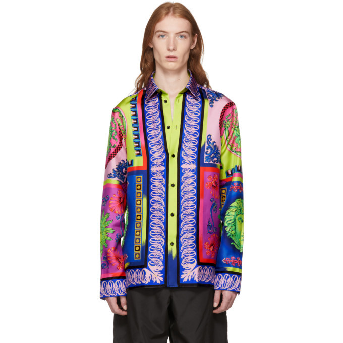 Versace Multicolor Silk Medusa Shirt 