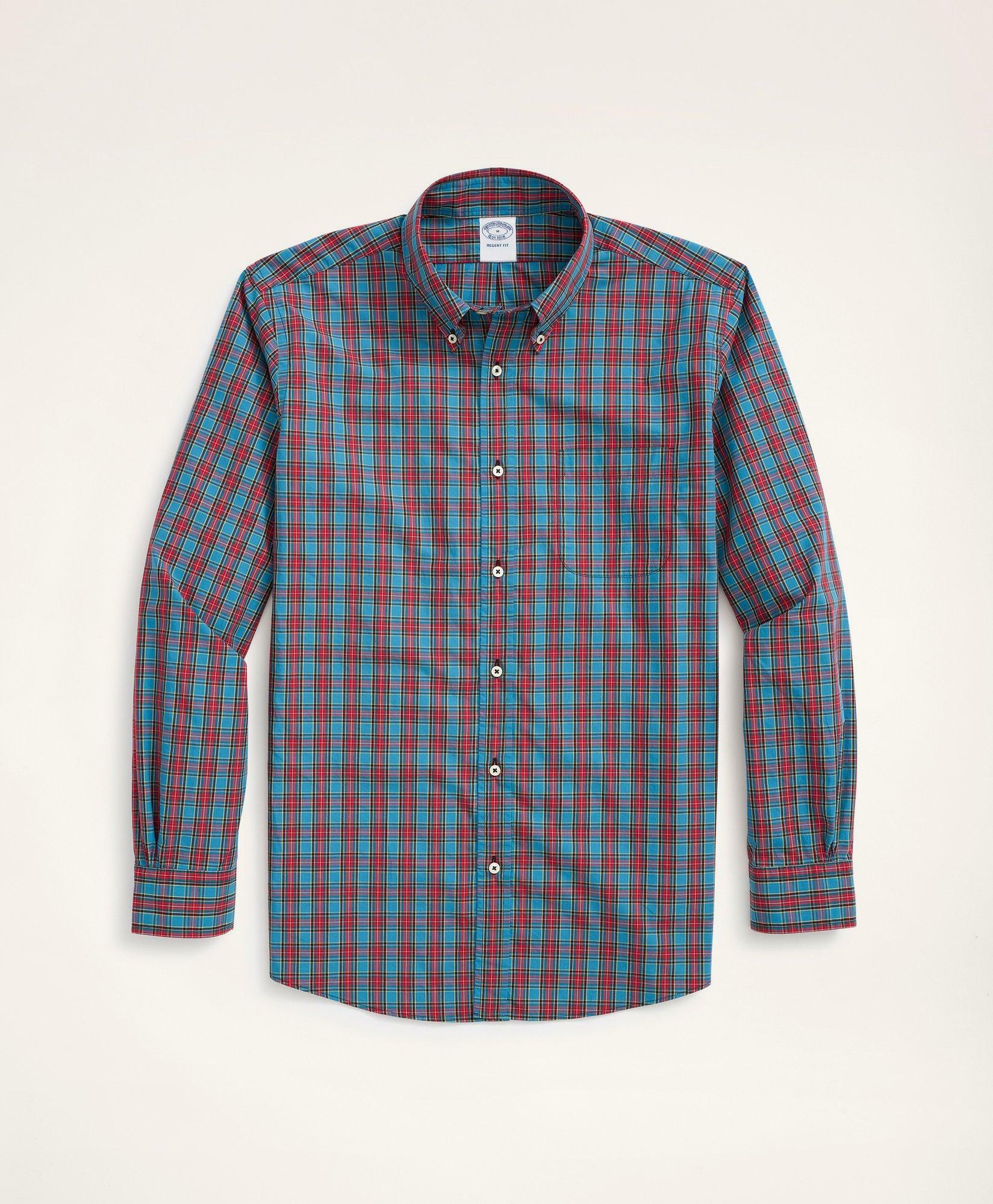 Brooks Brothers Men's Regent Regular-Fit Original Broadcloth Sport Shirt, Tartan | Blue/Red