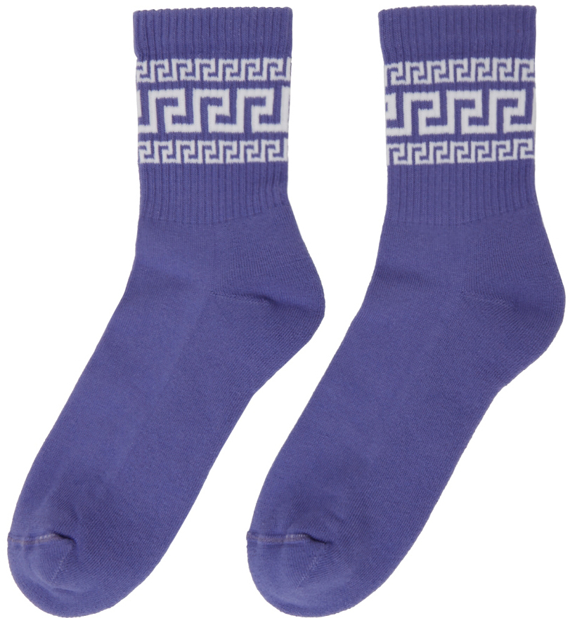 Versace Blue Greca Socks Versace