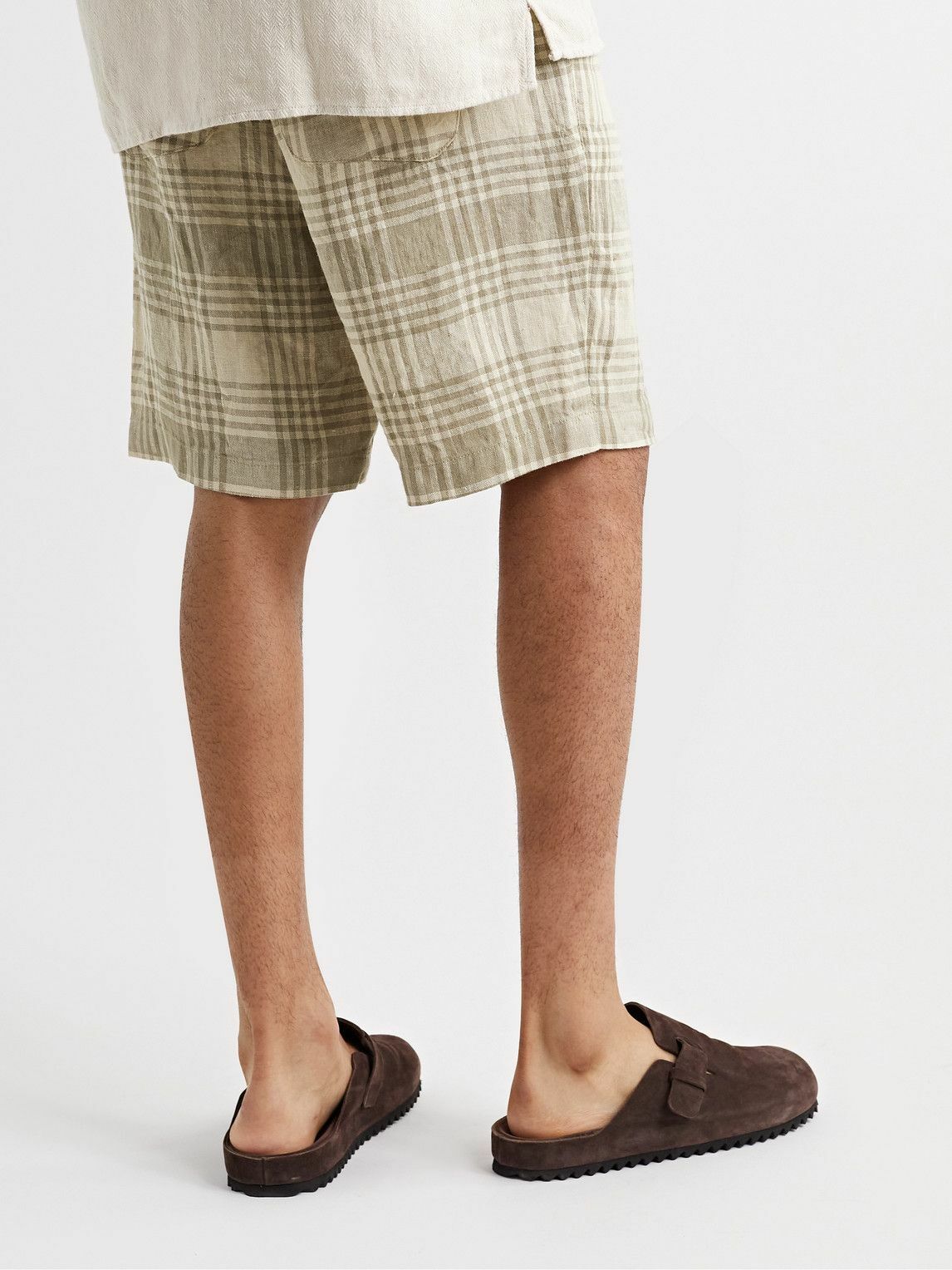 Oliver Spencer - Osborne Straight-Leg Checked Organic Linen Shorts - Neutrals