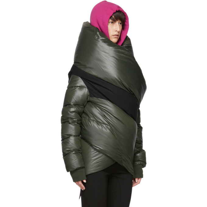 green shiny puffer jacket