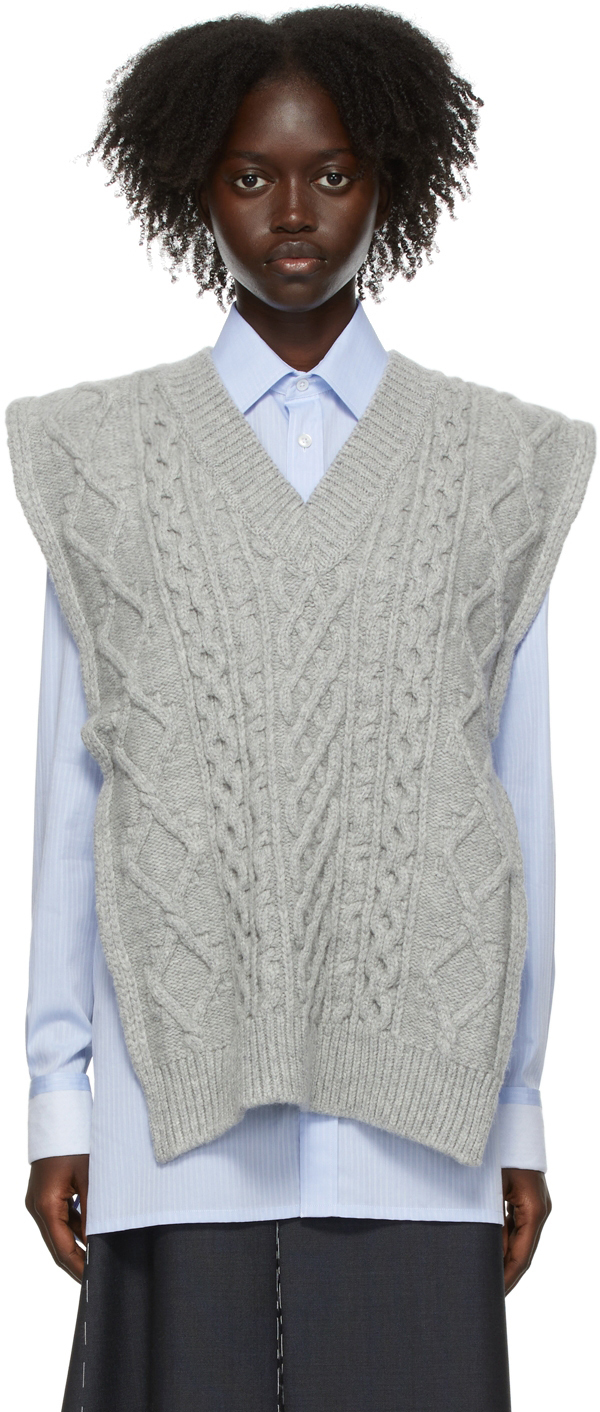 cable knit v neck vest