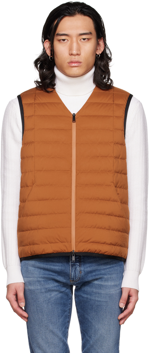 ZEGNA Orange Quilted Down Vest