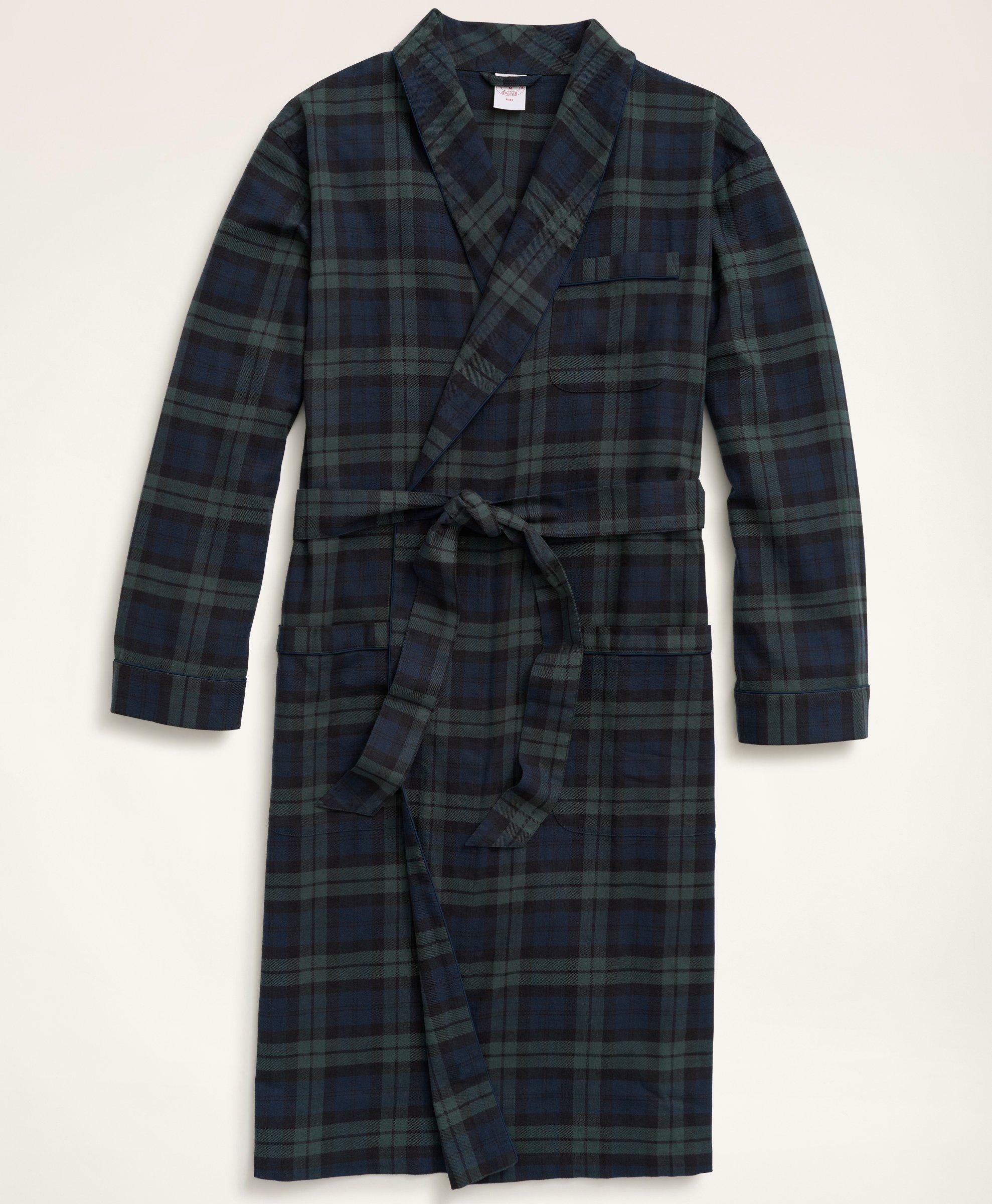 Brooks Brothers Men's Cotton Flannel Black Watch Robe | Navy/Green