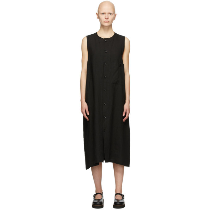 Ys Black Linen Pocket Mid-Length Dress Ys