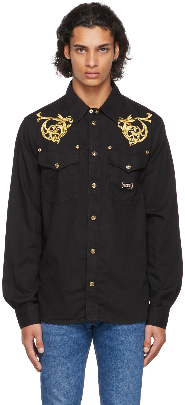 Versace Jeans Couture Black Denim Regalia Baroque Shirt Versace