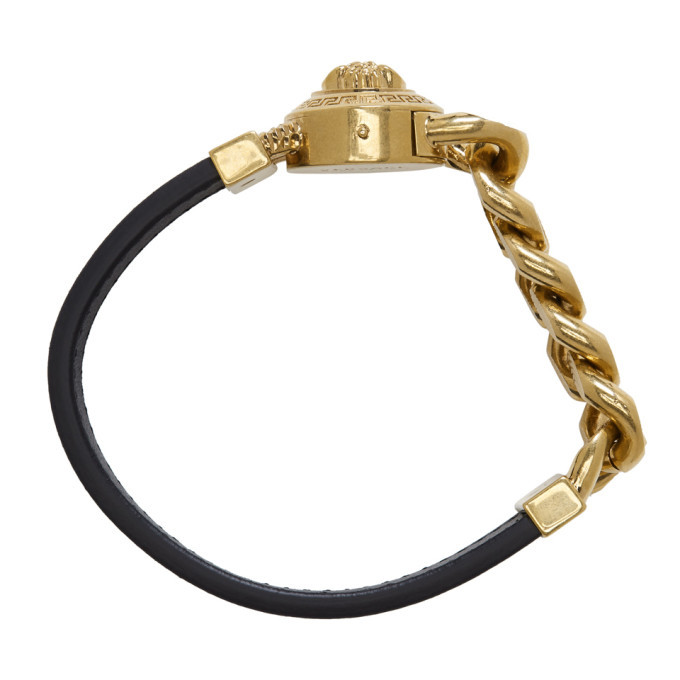 Versace Black and Gold Leather Medusa Bracelet Versace