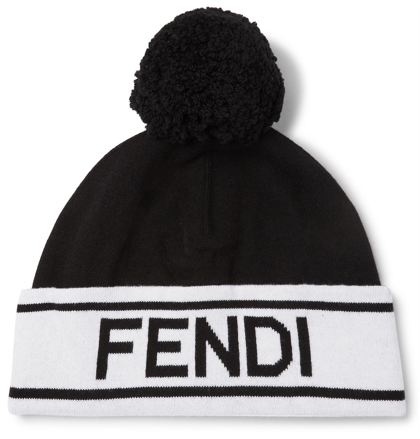 Fendi - Logo-Intarsia Cotton and Wool-Blend Beanie - Black Fendi