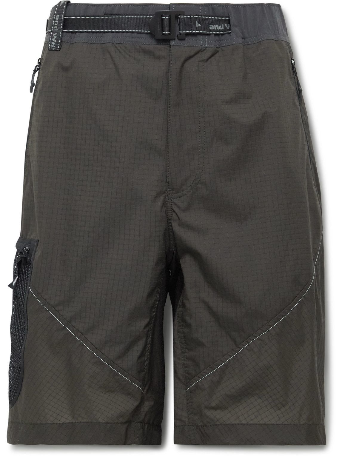 And Wander - Belted Mesh-Trimmed Nylon-Ripstop Shorts - Gray and Wander