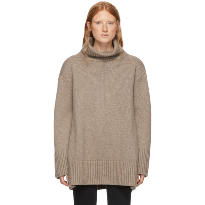 Khaite Taupe Cashmere Tenille Cut-Out Turtleneck Khaite