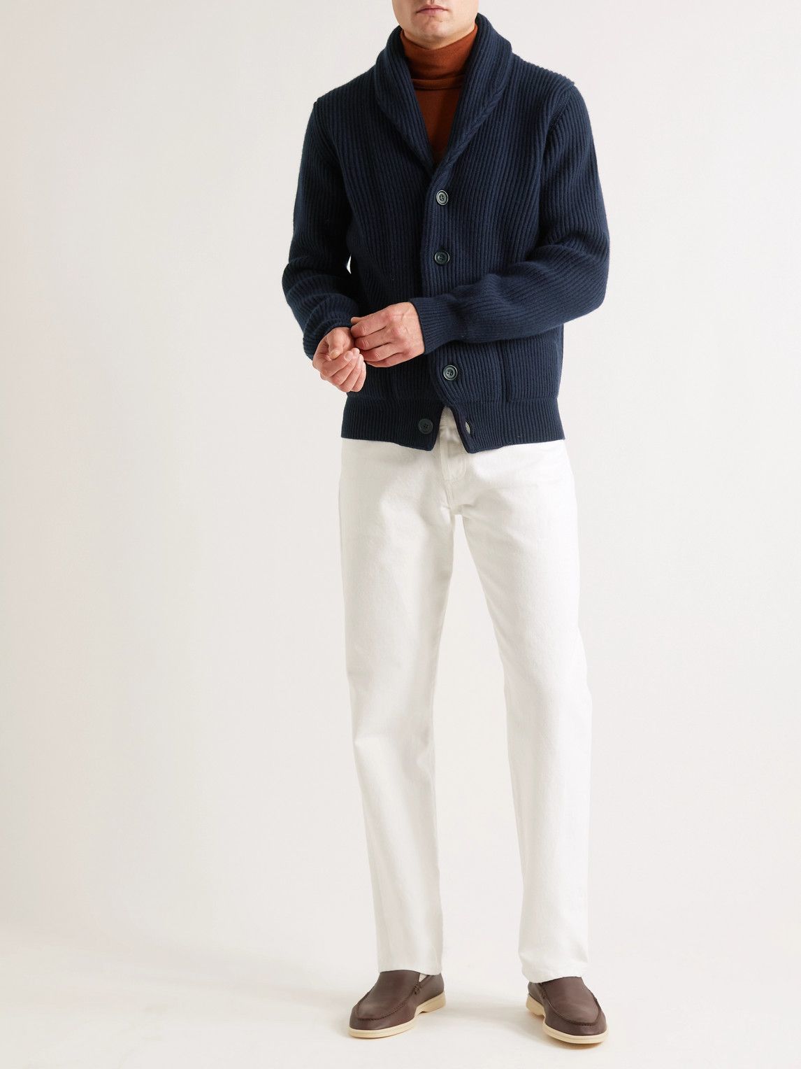 Shawl Collar Ribbed Wool and Cashmere 