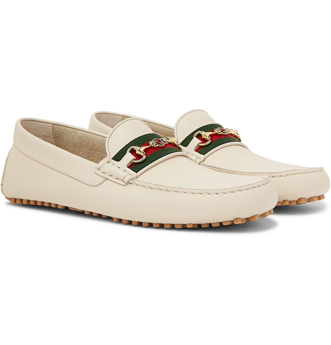 Gucci - Ayrton Webbing-Trimmed Horsebit Leather Driving Shoes - White Gucci