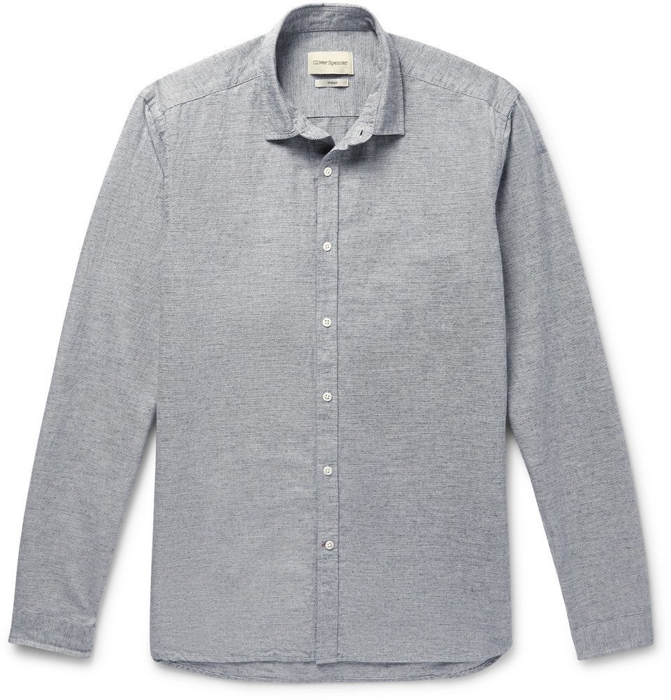 Oliver Spencer - Clerkenwell Slim-Fit Striped Brushed-Cotton Shirt - Indigo