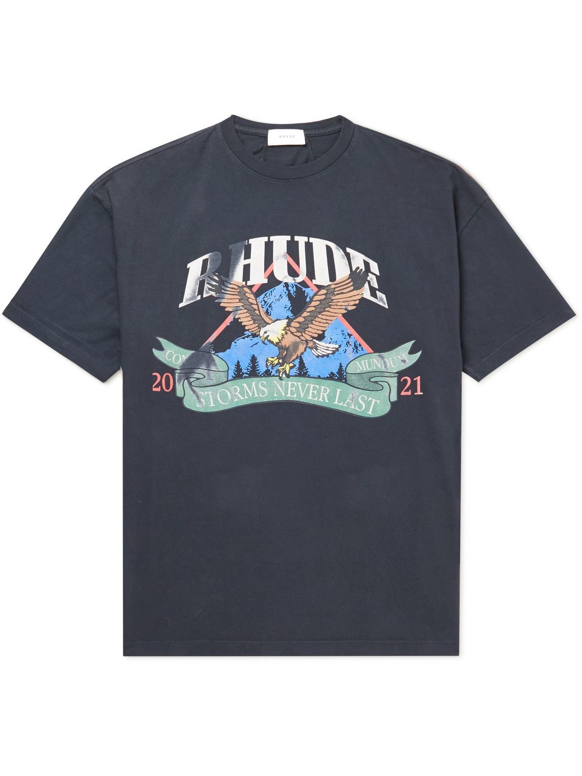 Rhude - Printed Cotton-Jersey T-Shirt - Blue Rhude
