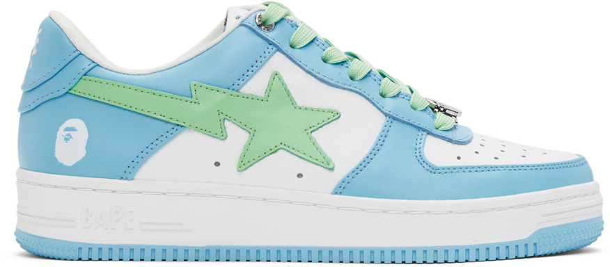 Photo: BAPE White & Blue Sk8 Sta Low Top Sneakers